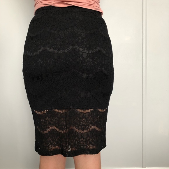 Front Zipper pencil lace look pencil skirt large black - Picture 4 of 10